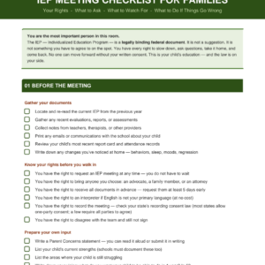 IEP Meeting Checklist For Families
