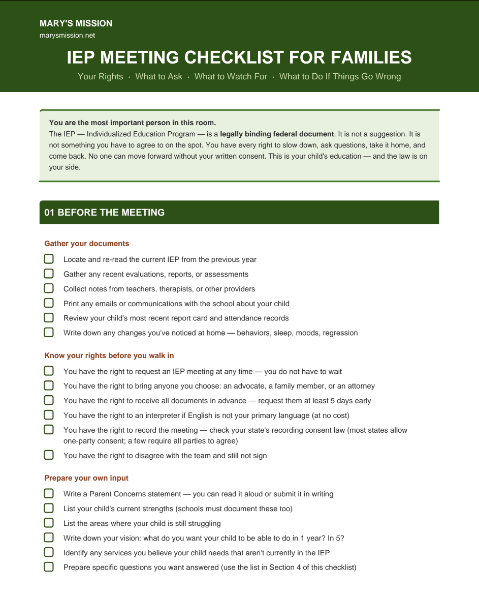 IEP Meeting Checklist For Families